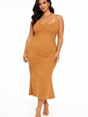 Bardot Nadira Vegan Suede Midi Dress XL Gold Camel Luxe Minimalist